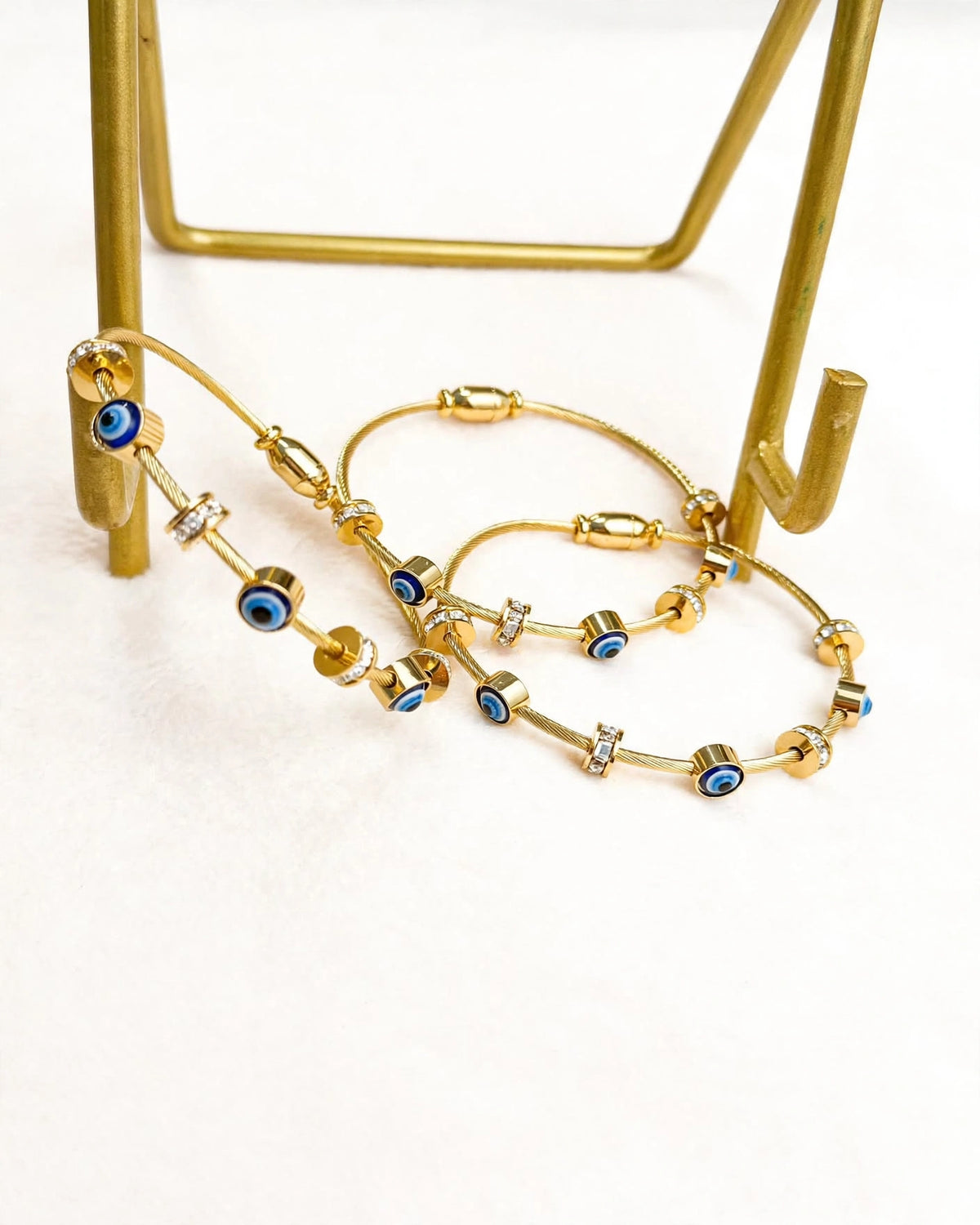 Blue Evil Eye Protection Bracelet - Gold Plated