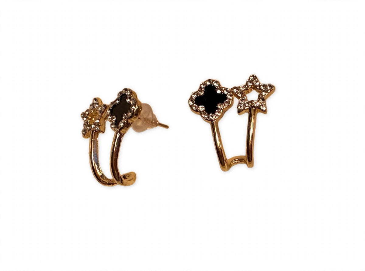 Noir Star Clover Studs - Black & Gold | M&M by Sana Ashraf
