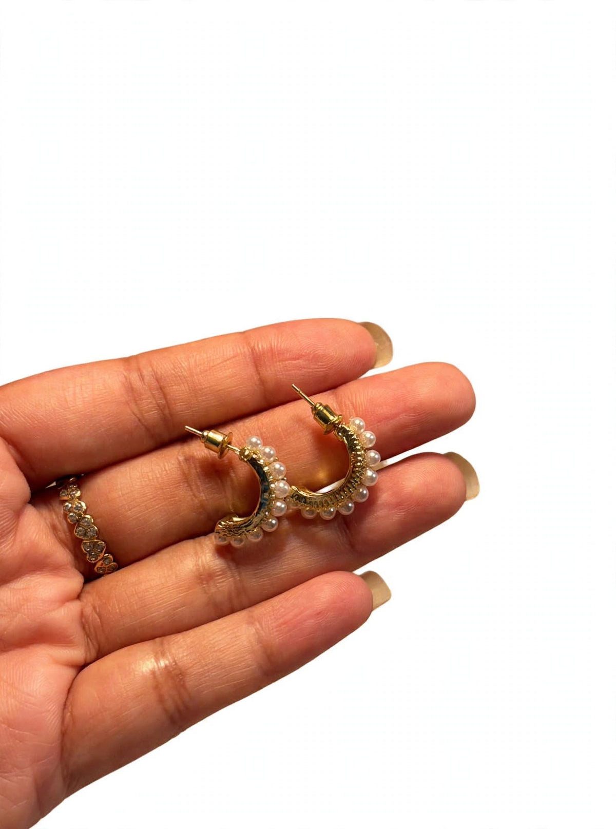 Elara Triple Pearl Hoops - Gold Pearl & Crystal | M&M by Sana Ashraf