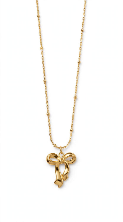 M&M Gold Ribbon Bow Necklace | Anti-Tarnish | Waterproof