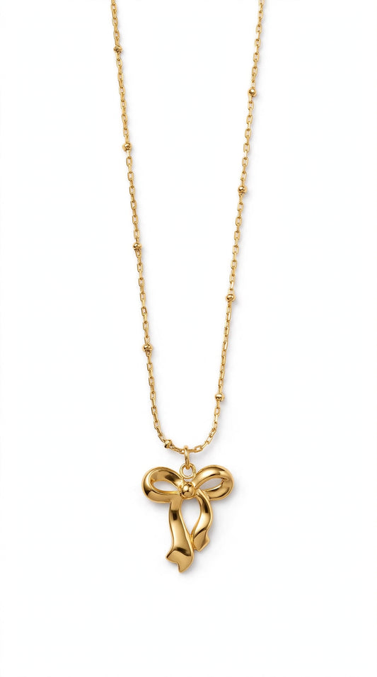 M&M Gold Ribbon Bow Necklace | Anti-Tarnish | Waterproof