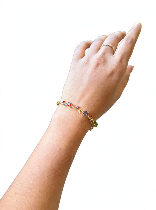 Multicolor Vine Bracelet - Gold Plated Crystal Bracelet for Women