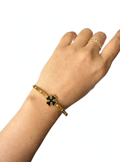 Black Clover Bracelet - Gold Plated Lucky Four Leaf Clover Bracelet