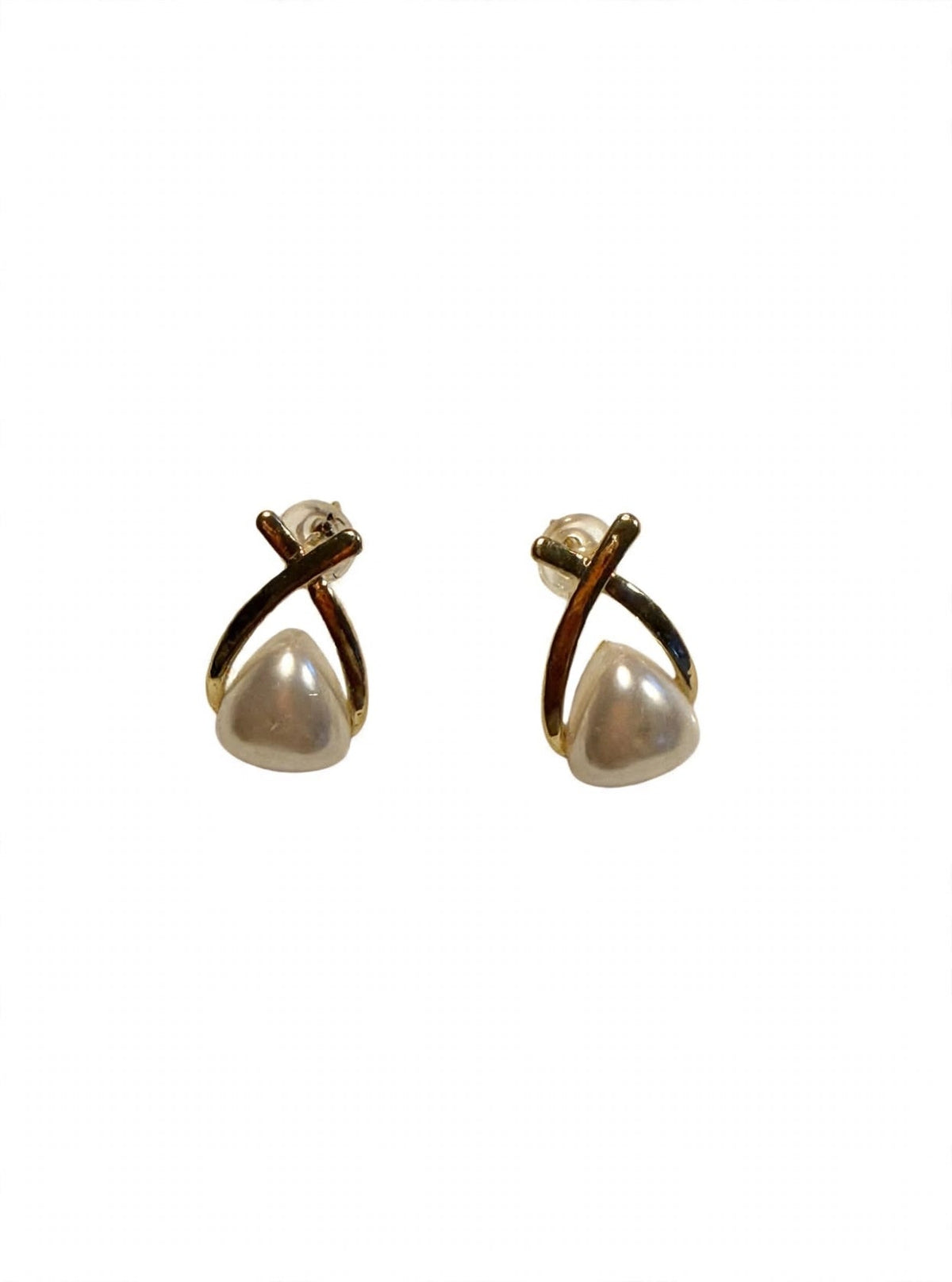 Aurora Cross Pearl Studs - Gold | M&M by Sana Ashraf