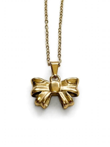 Gold Mini Puff Bow Necklace - Anti-Tarnish & Waterproof