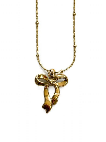 M&M Gold Ribbon Bow Necklace | Anti-Tarnish | Waterproof