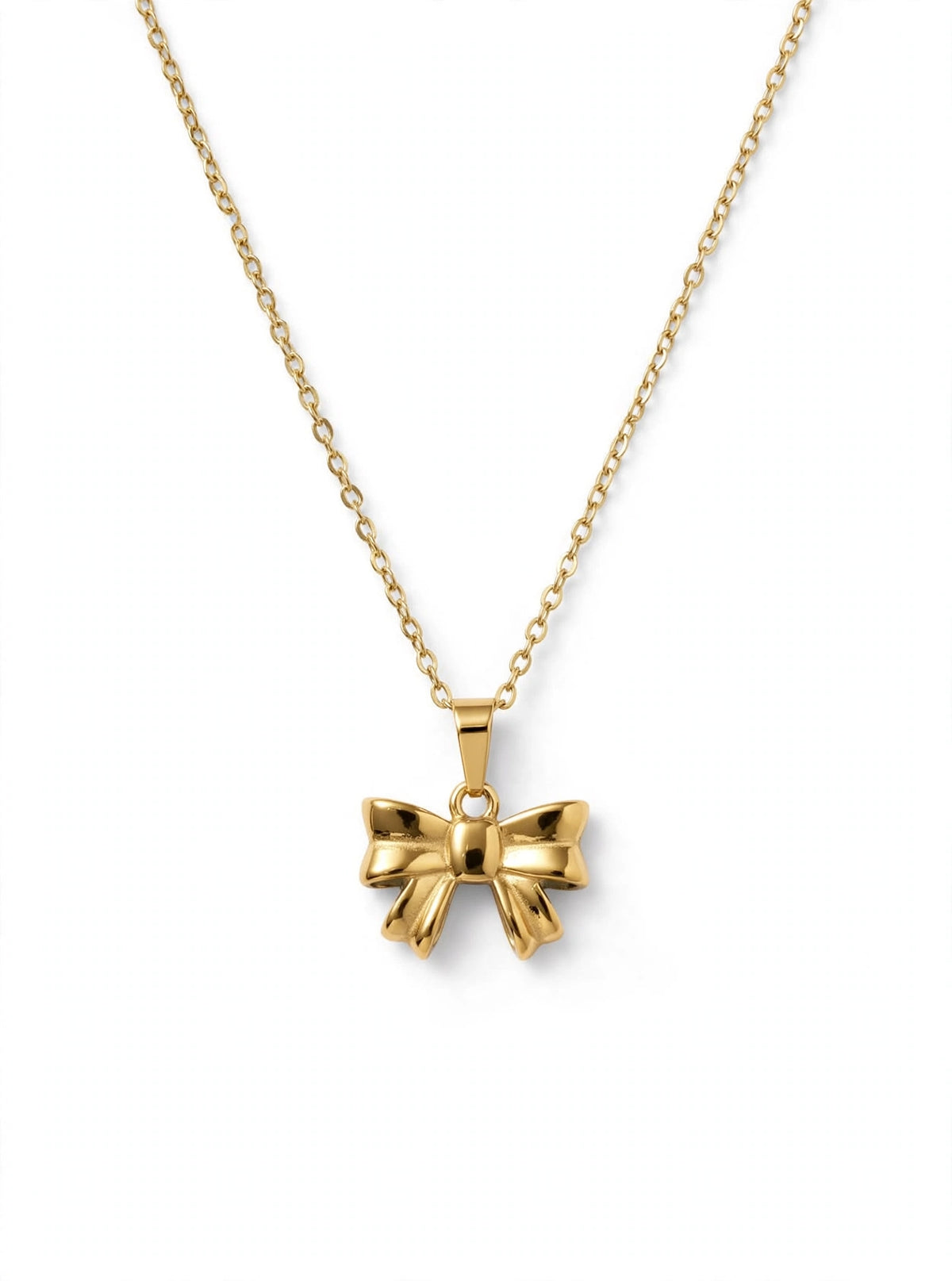 Gold Mini Puff Bow Necklace - Anti-Tarnish & Waterproof