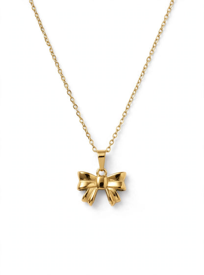 Gold Mini Puff Bow Necklace - Anti-Tarnish & Waterproof
