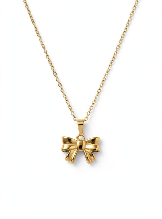 Gold Mini Puff Bow Necklace - Anti-Tarnish & Waterproof