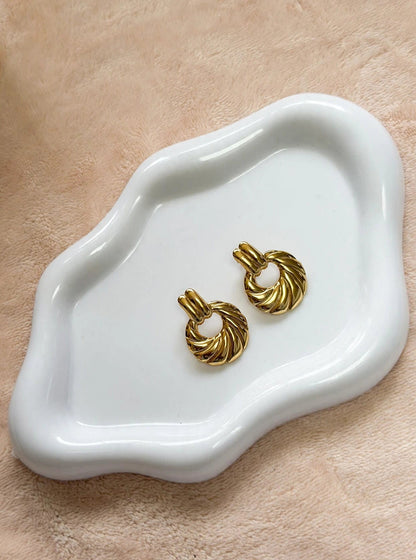 Luna - Gold Twisted Croissant Stud Earrings | Chunky