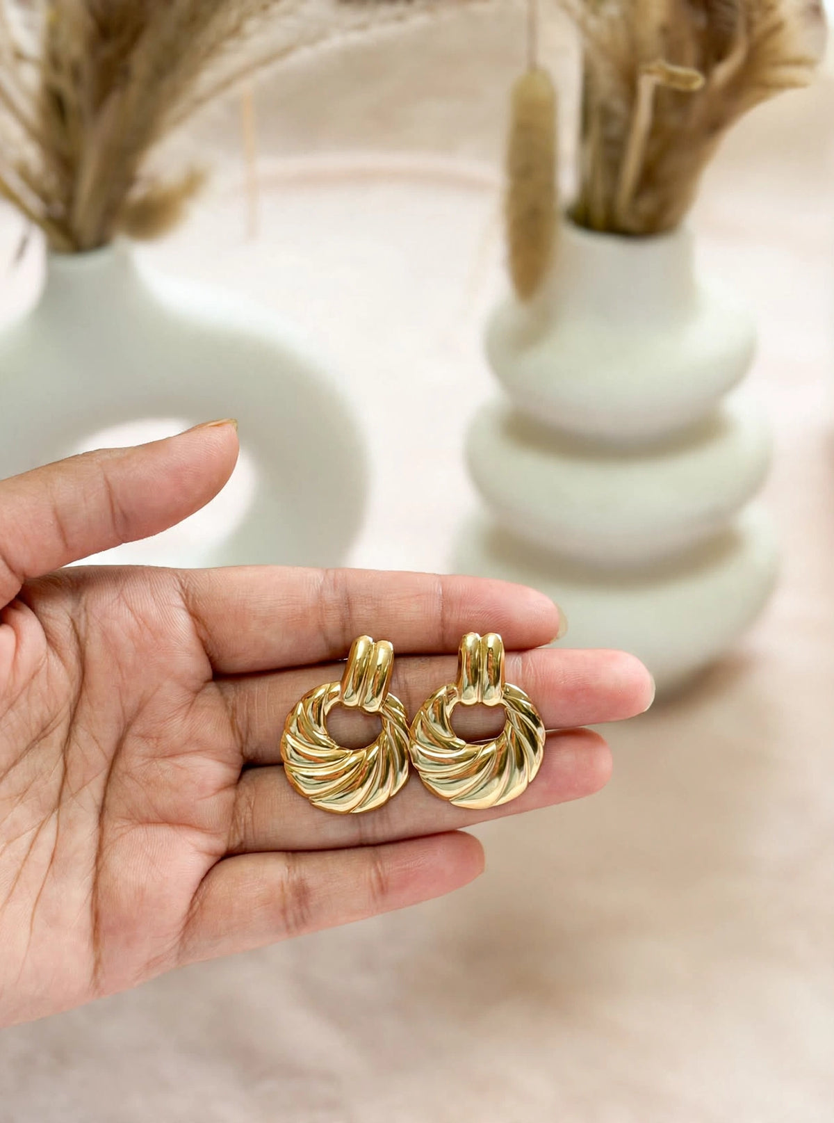 Luna - Gold Twisted Croissant Stud Earrings | Chunky