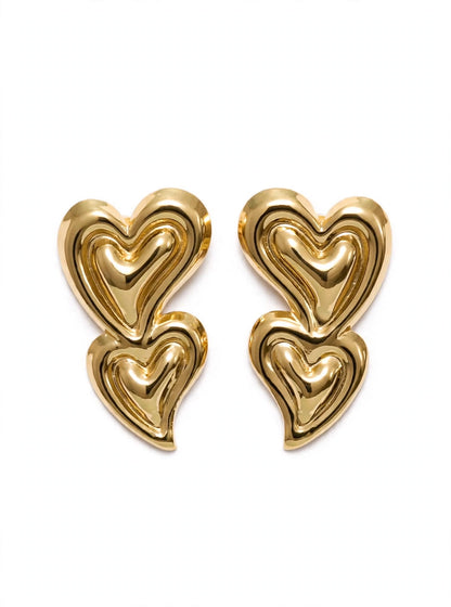 Amour - Gold Double Heart Stud Earrings | Statement