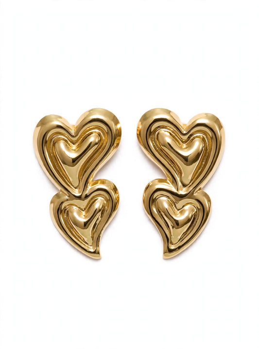 Amour - Gold Double Heart Stud Earrings | Statement