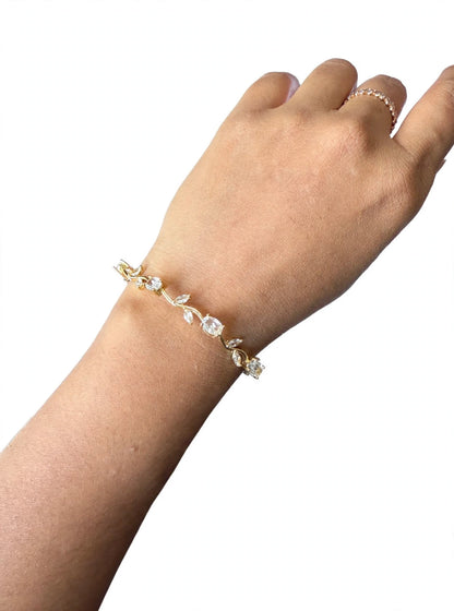 White Tulip Bracelet - Gold Plated Flower Bracelet for Women