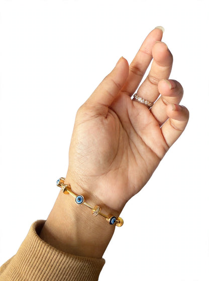 Blue Evil Eye Protection Bracelet - Gold Plated