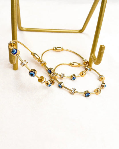 Blue Evil Eye Protection Bracelet - Gold Plated