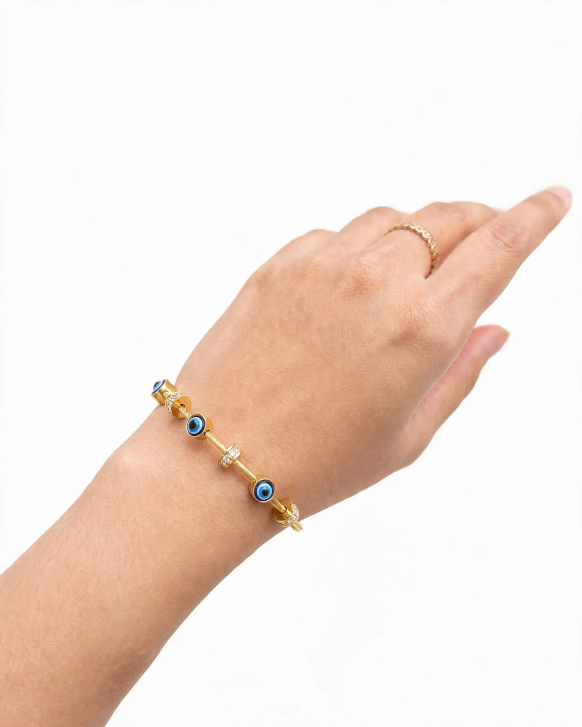 Blue Evil Eye Protection Bracelet - Gold Plated