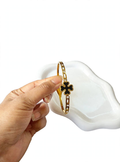 Black Clover Bracelet - Gold Plated Lucky Four Leaf Clover Bracelet