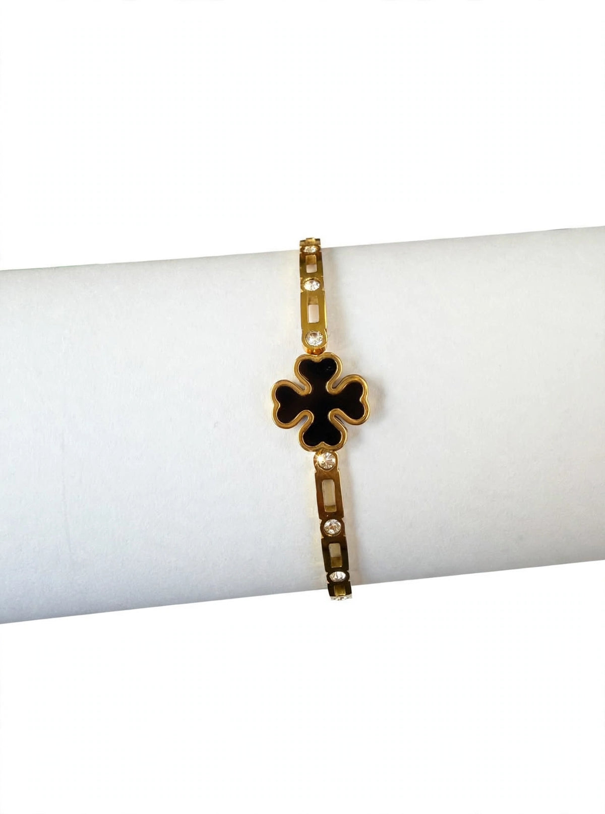 Black Clover Bracelet - Gold Plated Lucky Four Leaf Clover Bracelet