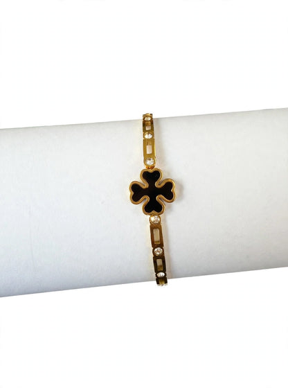 Black Clover Bracelet - Gold Plated Lucky Four Leaf Clover Bracelet