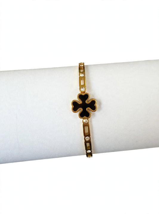 Black Clover Bracelet - Gold Plated Lucky Four Leaf Clover Bracelet