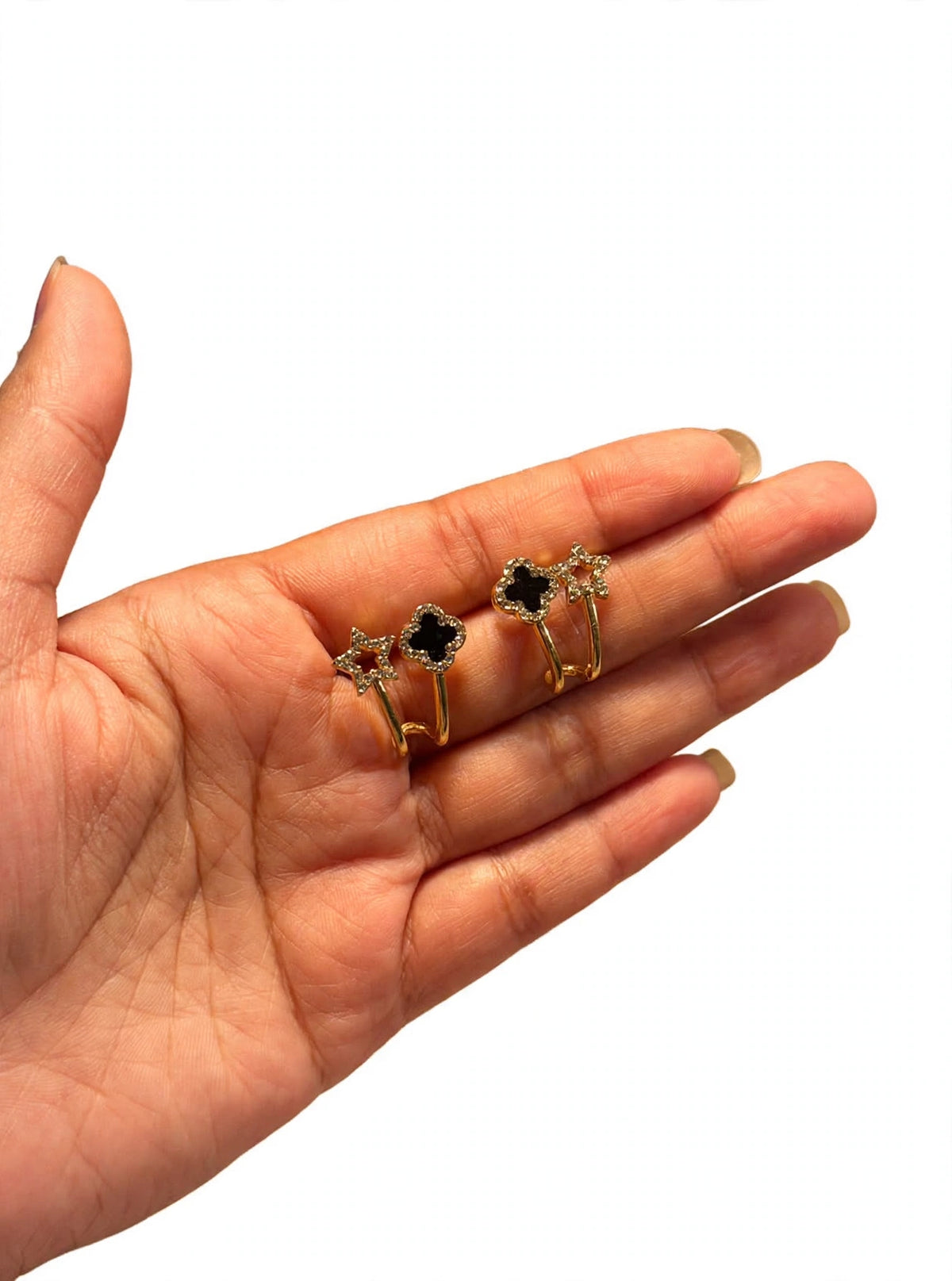 Noir Star Clover Studs - Black & Gold | M&M by Sana Ashraf