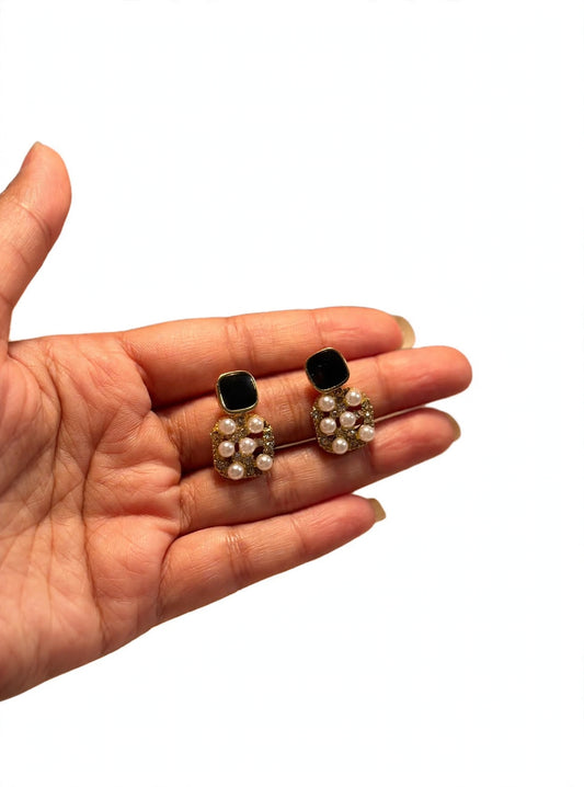 Midnight Bloom Pearl Studs - Black & Pearl Cluster | M&M by Sana Ashraf