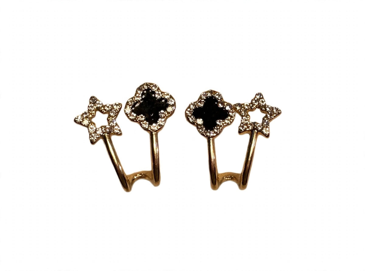 Noir Star Clover Studs - Black & Gold | M&M by Sana Ashraf