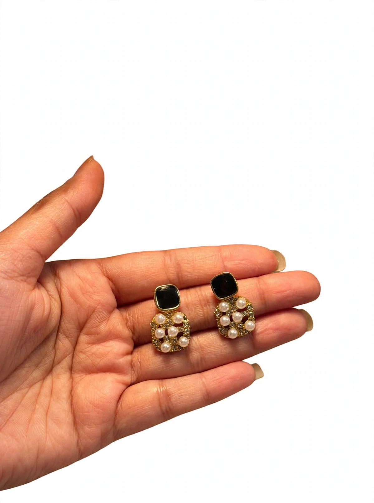 Midnight Bloom Pearl Studs - Black & Pearl Cluster | M&M by Sana Ashraf
