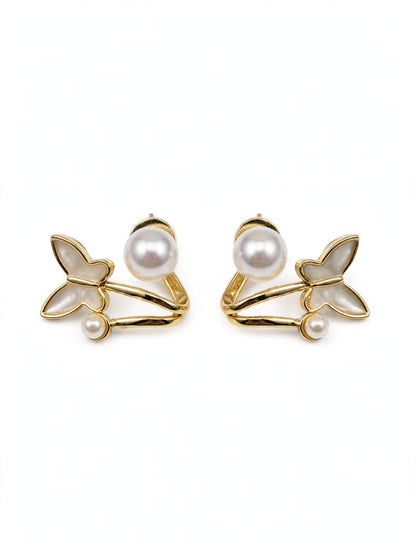 Petal Pearl Studs - Gold Leaf with Pearl | M&M by Sana Ashraf