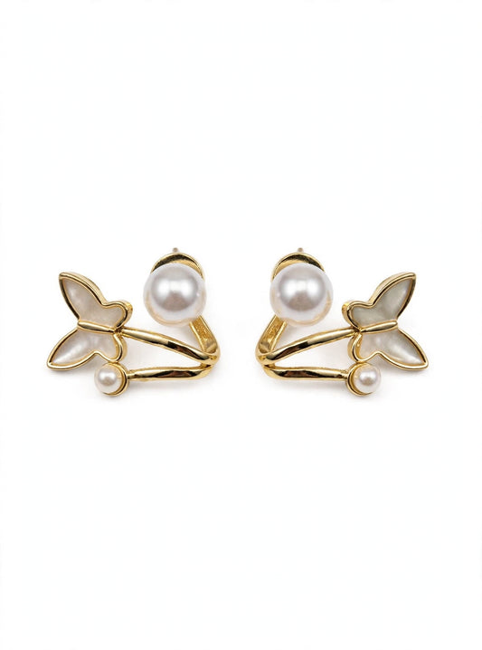Petal Pearl Studs - Gold Leaf with Pearl | M&M by Sana Ashraf