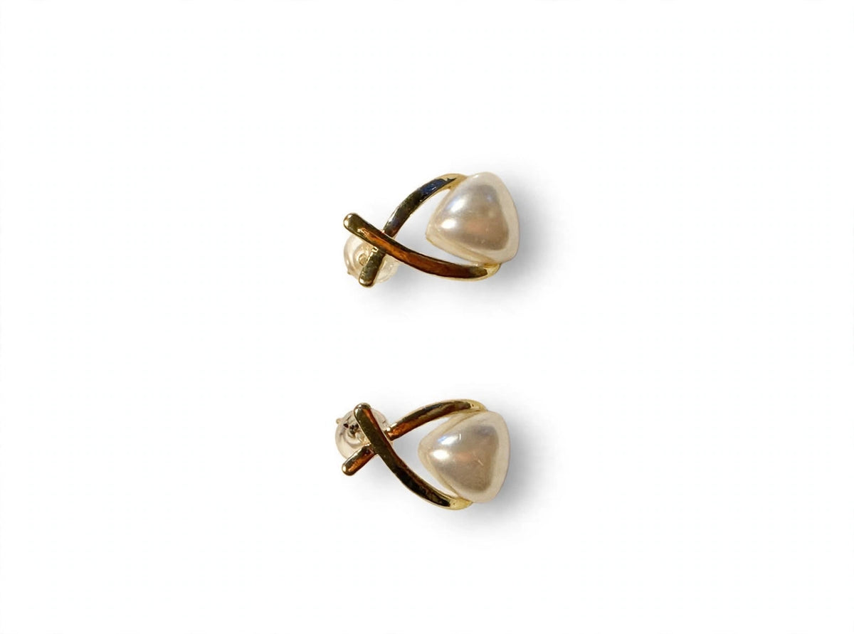Aurora Cross Pearl Studs - Gold | M&M by Sana Ashraf