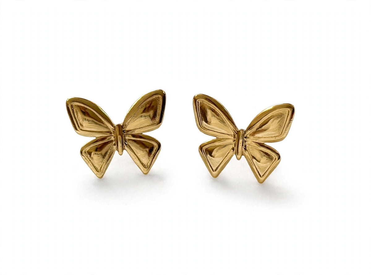 Gold Butterfly Stud Earrings - Tarnish Free