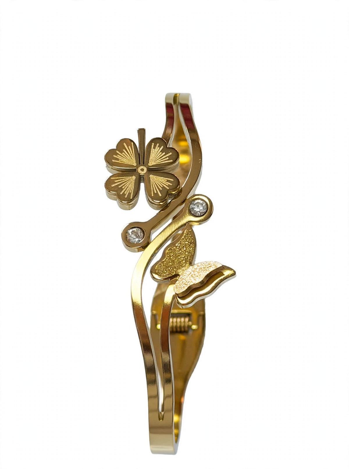 Butterfly Clover Bangle Bracelet - Lucky Charm Gold